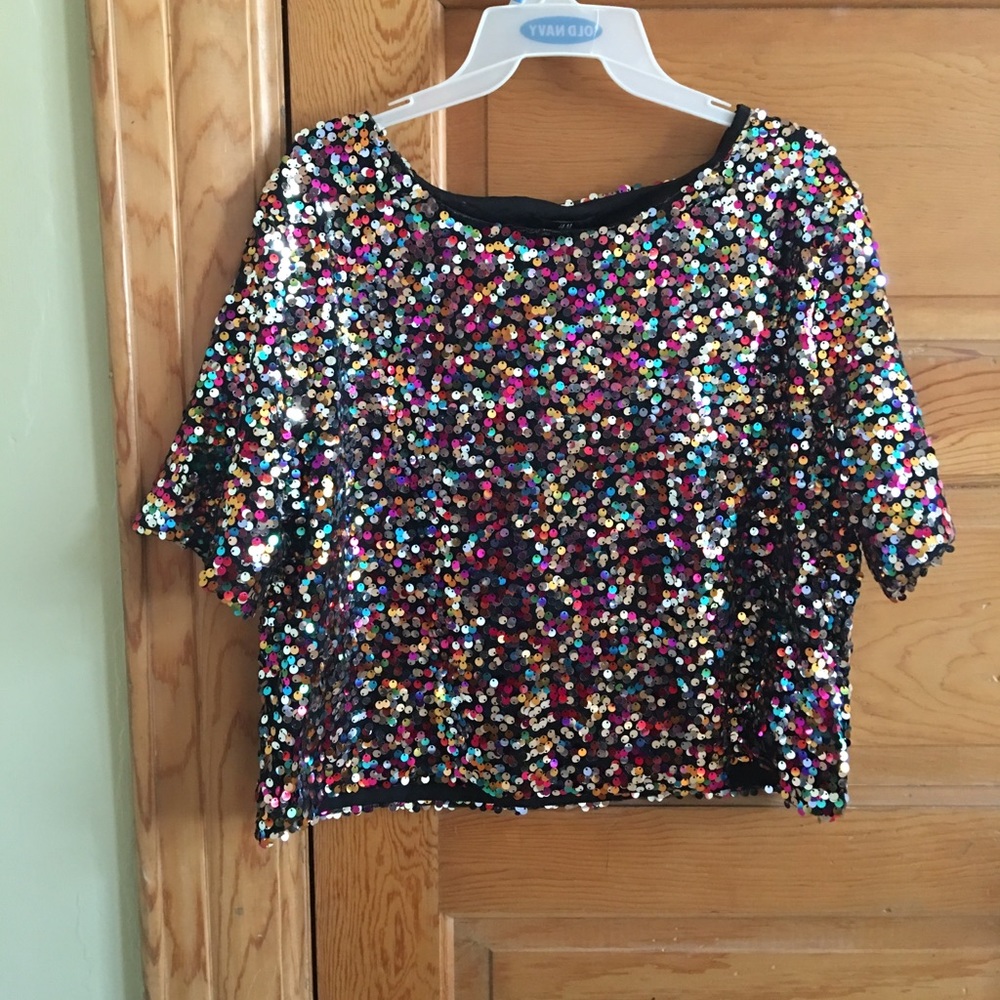 Rainbow sequin crop top